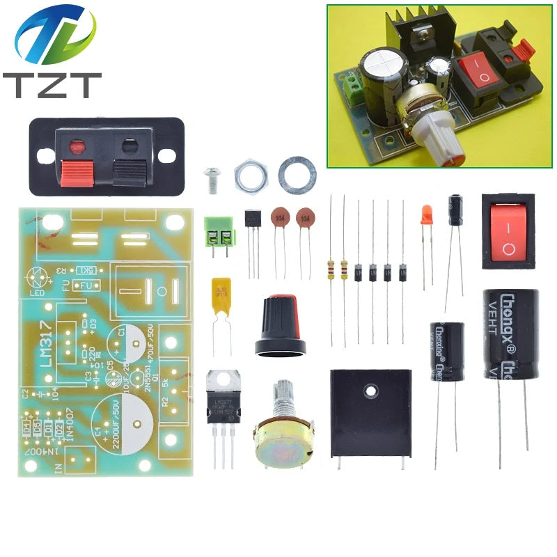 Kit DIY Módulo Fuente Alimentación Step-Down LM317 Regulador Voltaje Ajustable con Fusible Reseteable