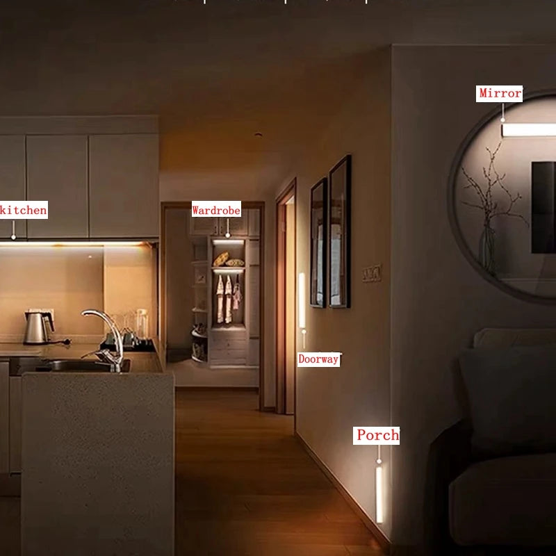 Luz Nocturna LED Inalámbrica con Sensor Movimiento (Recargable Tipo C) para Gabinete/Armario/Escalera/Cocina