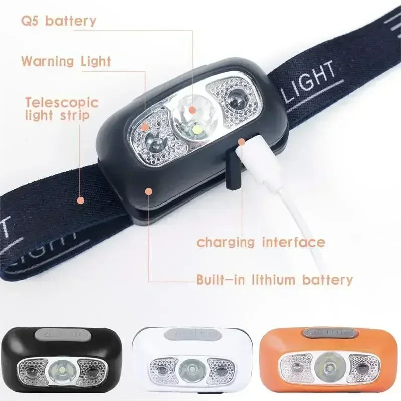 Linterna Frontal LED Portátil Luz Fuerte con Sensor (Recargable USB) para Camping Exterior/Pesca/Emergencia