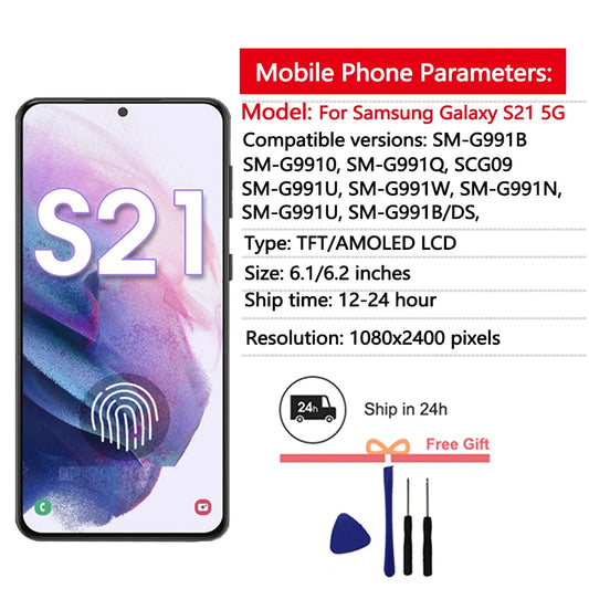 Pantalla LCD AMOLED S21 de 6,2 pulgadas para Samsung Galaxy S21 5G, Digitalizador de pantalla táctil para Samsung S21 G9910 G991B, repuesto de pantalla