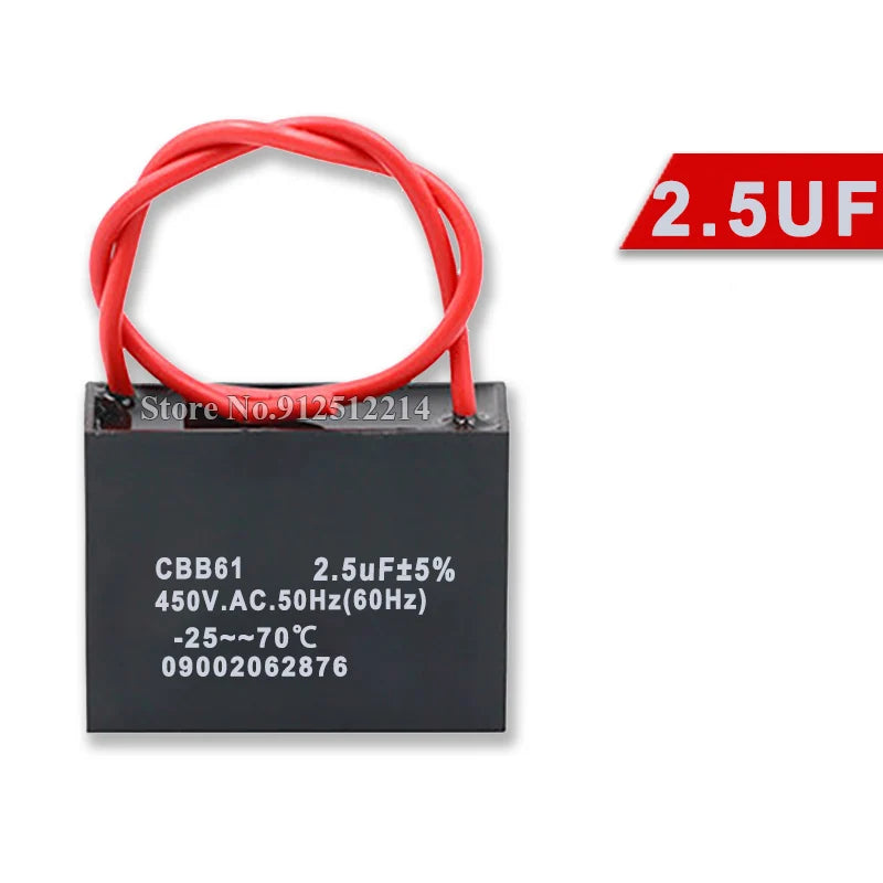 Capacitor Arranque CBB61 (0.8uF-20uF, 450V) para Ventilador/Motor - Unidad (Especificar Valor)