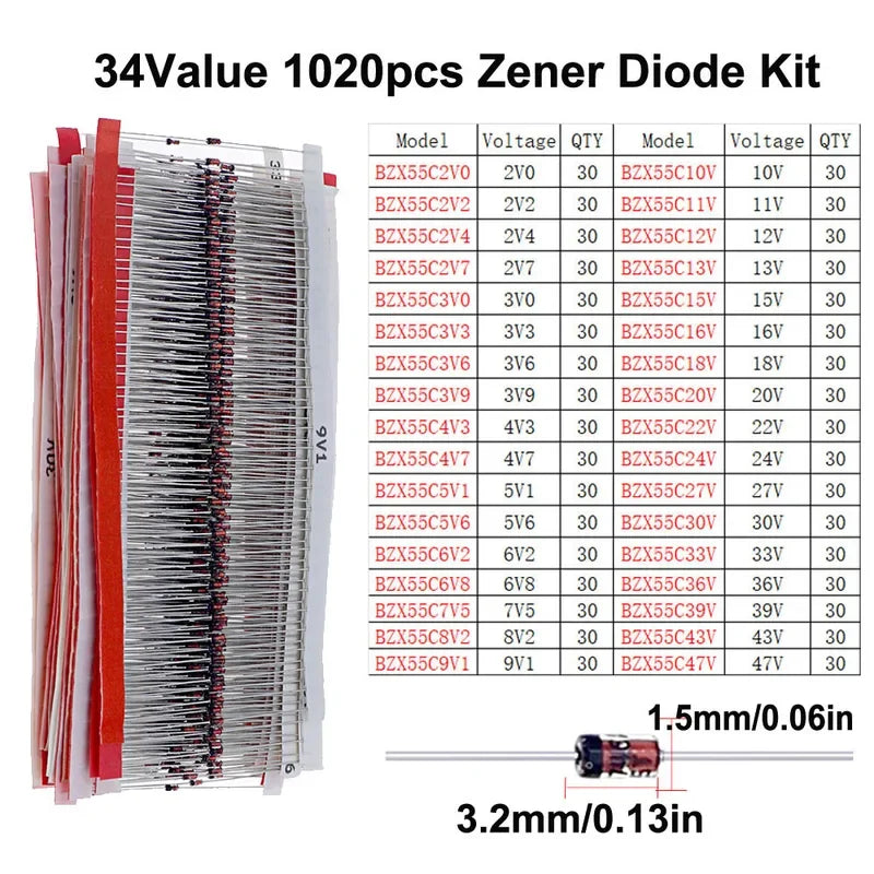 Kit Surtido Diodos (Zener/TVS/Schottky Rápido) DIP/SMD para Electrónica DIY