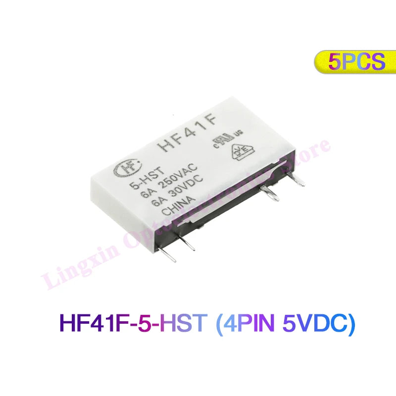 Relé Potencia HF41F-ZS/ZST/HS/HST 5-Pin 6A - Voltajes (5V/12V/24V DC) - Lote 5 Piezas