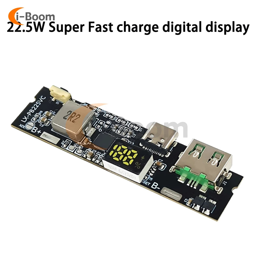 Módulo Power Bank Carga Rápida Bidireccional 22.5W DIY con Display Digital (USB/Tipo-C, Soporta VOOC)