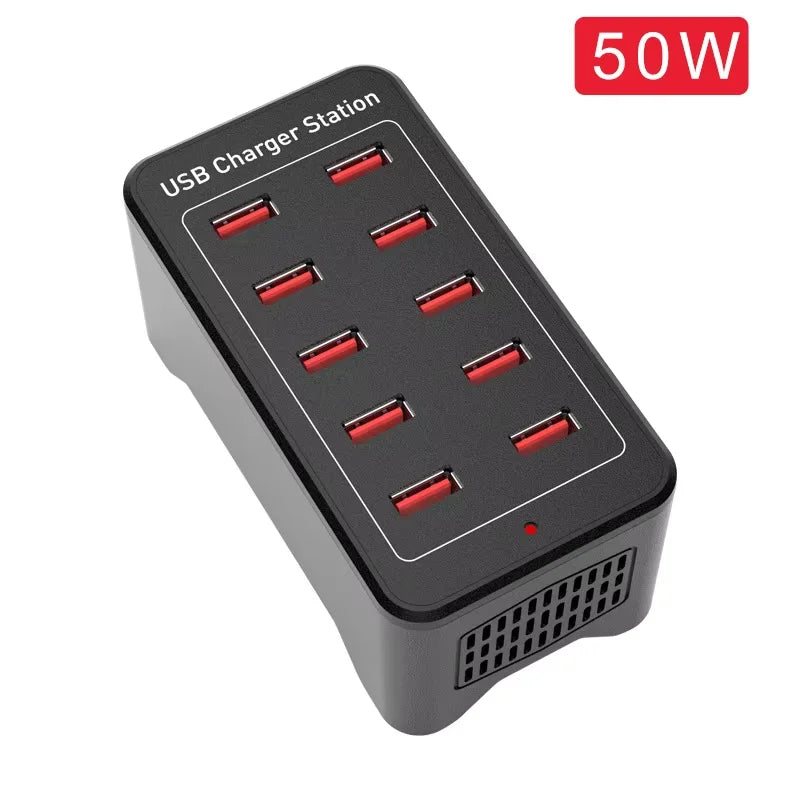 Hub Cargador USB Inteligente Escritorio 20/30 Puertos (100W/150W) Estación Carga Multi-Puerto para Samsung/iPhone/iPad/Tablet