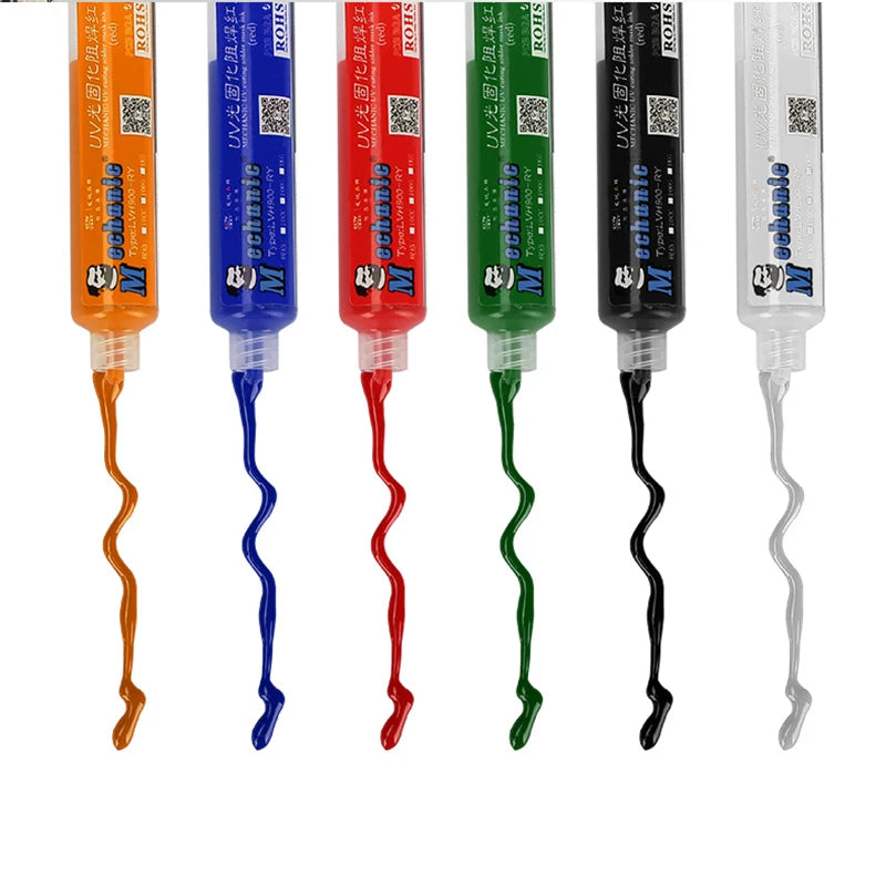 Tinta Máscara Soldadura UV Curado Luz 3 en 1 MECHANIC (Verde) para Reparación Placa Circuito PCB BGA (Previene Corrosión/Arcos)