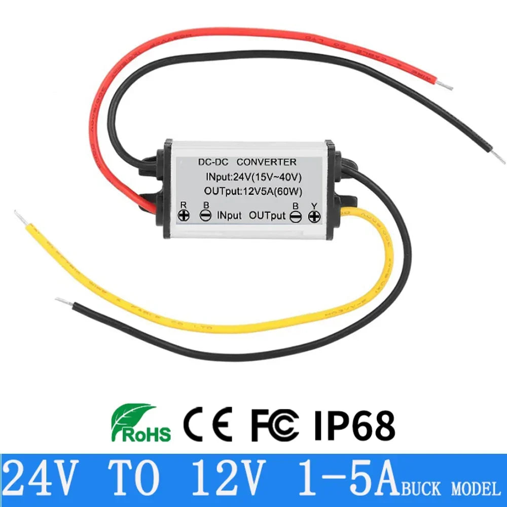 Convertidor DC-DC 24V a 12V 1A-5A Step-Down Buck Módulo Impermeable Regulador Voltaje