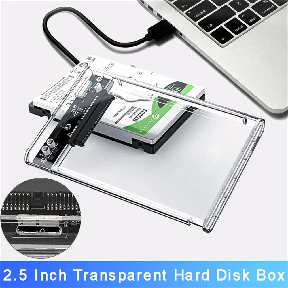 Carcasa Externa USB 3.0/Tipo C para Disco Duro HDD/SSD SATA 2.5" (UASP, Transparente, Portátil, Tool-Free)
