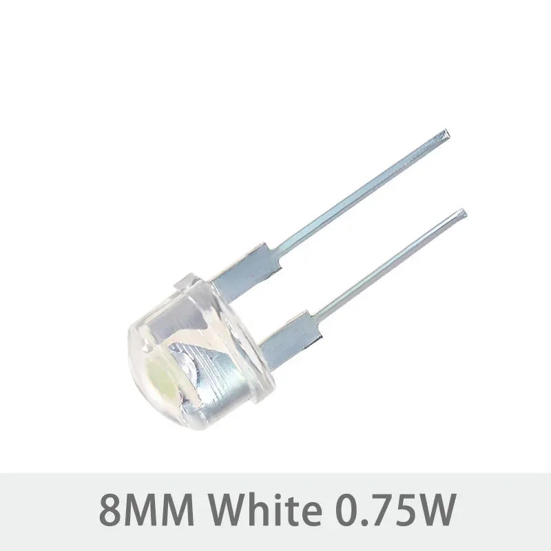 Diodo LED Sombrero Paja F8 (8mm) Super Brillante Blanco Cálido 0.5W / Blanco 0.3-0.75W / Azul / Verde / Rojo / Amarillo (20 Unidades)