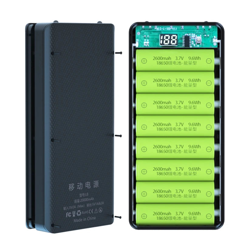 Caja Power Bank Shell DIY 5V (Doble USB/Micro USB/Tipo C) Soporte Baterías 18650 (Carcasa Desmontable, Sin Batería)