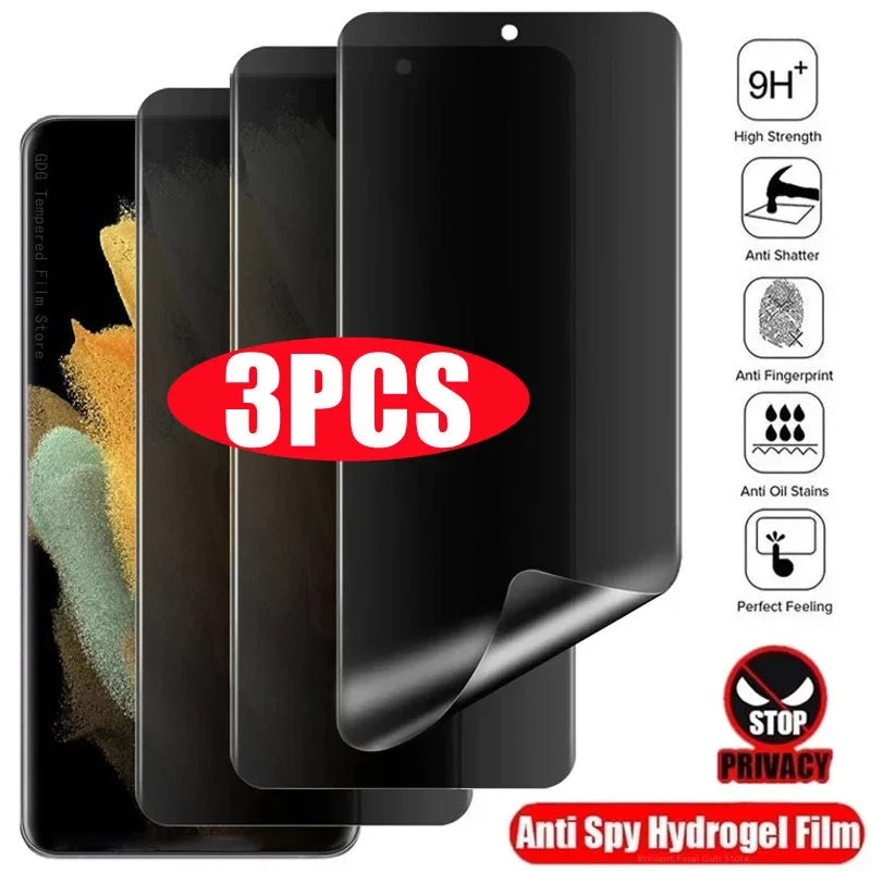 Protector Pantalla Hidrogel Anti-Privacidad para Samsung Galaxy A51-A54 / S20-S24 Ultra/Plus / S21FE/S23FE (3 Piezas)