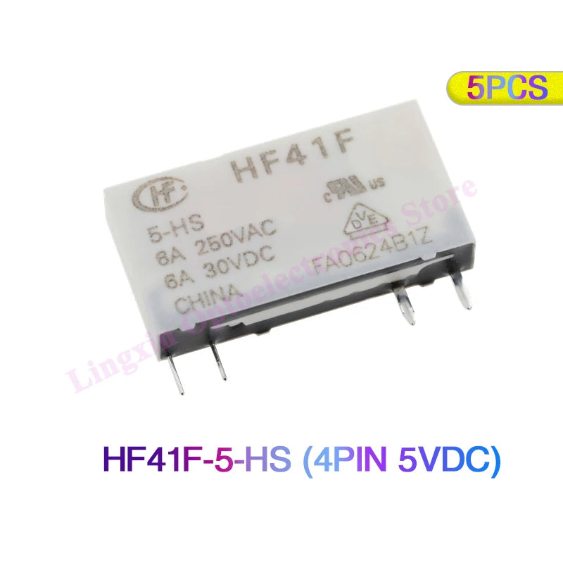 Relé Potencia HF41F-ZS/ZST/HS/HST 5-Pin 6A - Voltajes (5V/12V/24V DC) - Lote 5 Piezas
