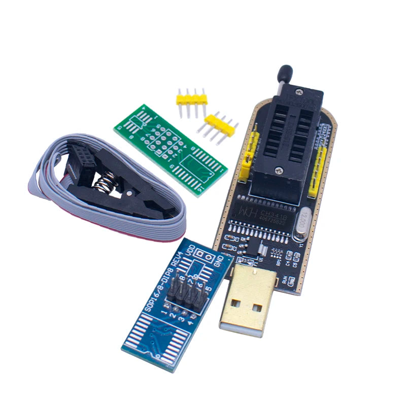 Kit Programador USB CH341 24/25 Series EEPROM Flash BIOS + Clip Test SOIC8/SOP8