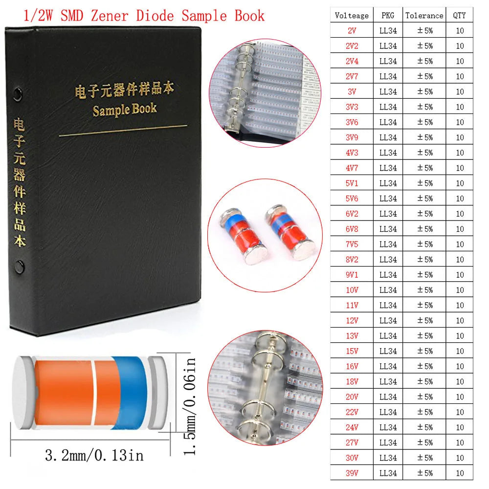 Kit Surtido Diodos (Rectificador/Zener/Schottky Rápido/Switching) DIP/SMD (1N4148, 1N4007, 1N5819, FR107, etc.)