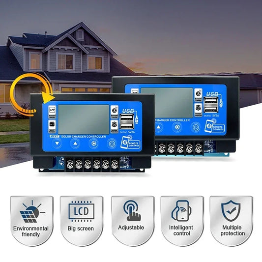 Controlador Carga Solar MPPT 30A/60A 12V/24V LCD Display Bluetooth/WiFi Snap-On Almacenamiento Energía