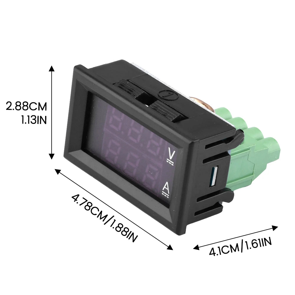 Voltímetro Amperímetro Digital DC (7-100V, 20A/50A Shunt Integrado) - Panel Display LED Dual 0.28"