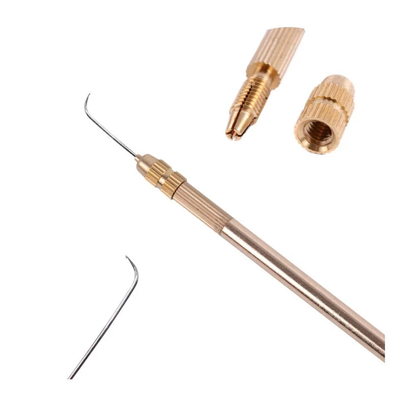 Aguja Ventilación con Soporte Latón y 4 Tamaños Agujas Acero Inoxidable para Hacer/Reparar Pelucas Encaje