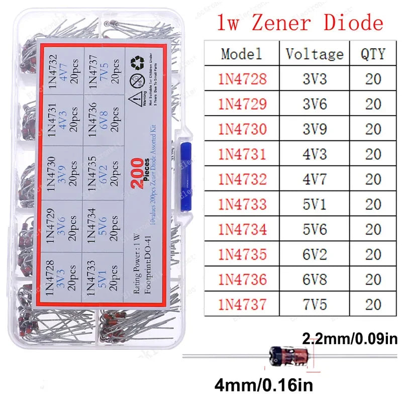 Kit Surtido Diodos (Zener/TVS/Schottky Rápido) DIP/SMD para Electrónica DIY
