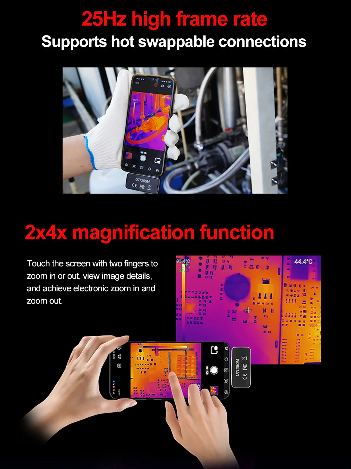 Cámara Térmica UNI-T UTi380M para Android - Termógrafo 400x300 Píxeles, Enfoque Manual, Test Fallo Circuito PCB