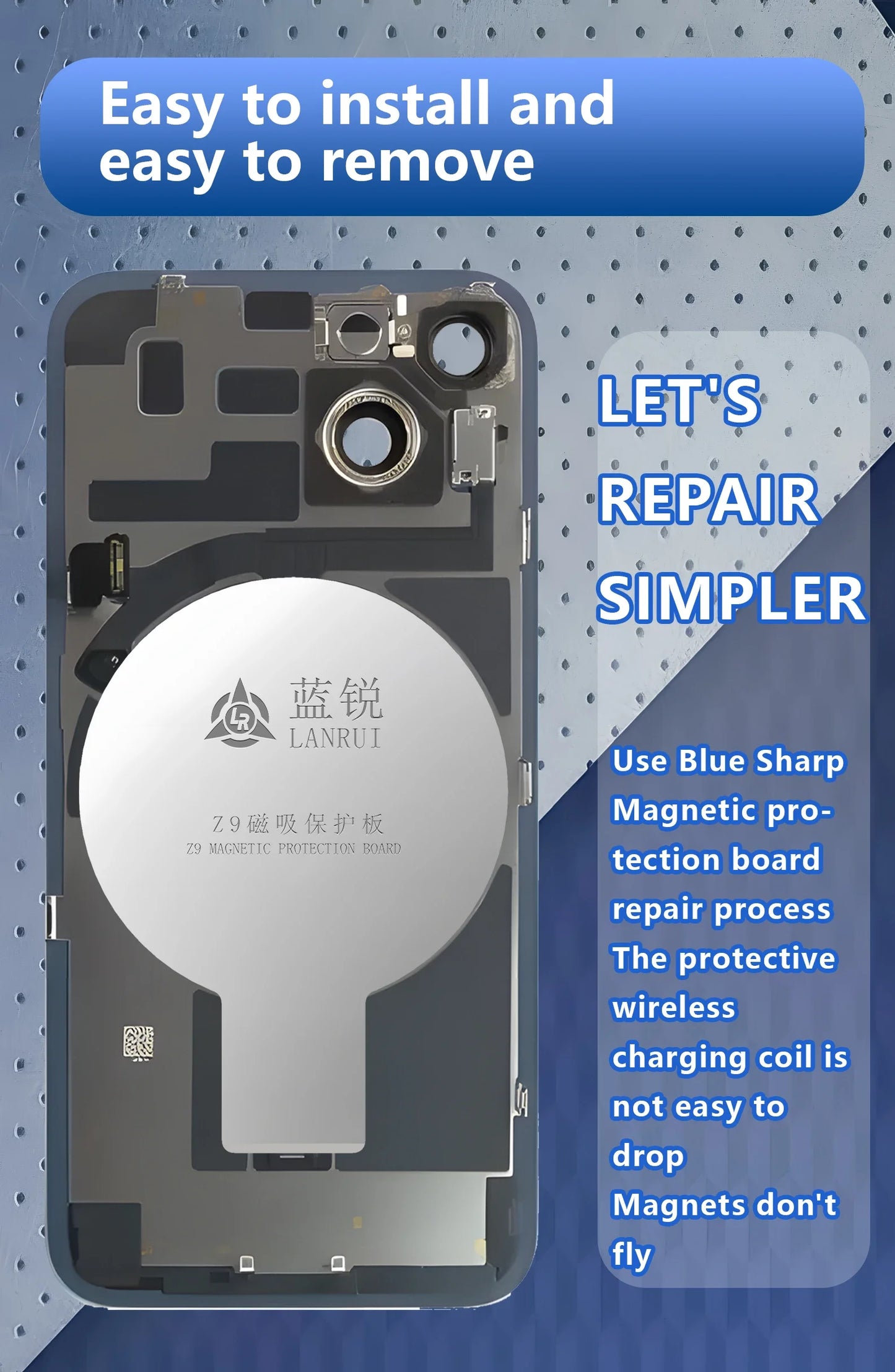 Placa Protectora Magnética Universal Vidrio Trasero Lanrui Z9 para Serie iPhone 11-16 (Protección Imán Carga Inalámbrica)