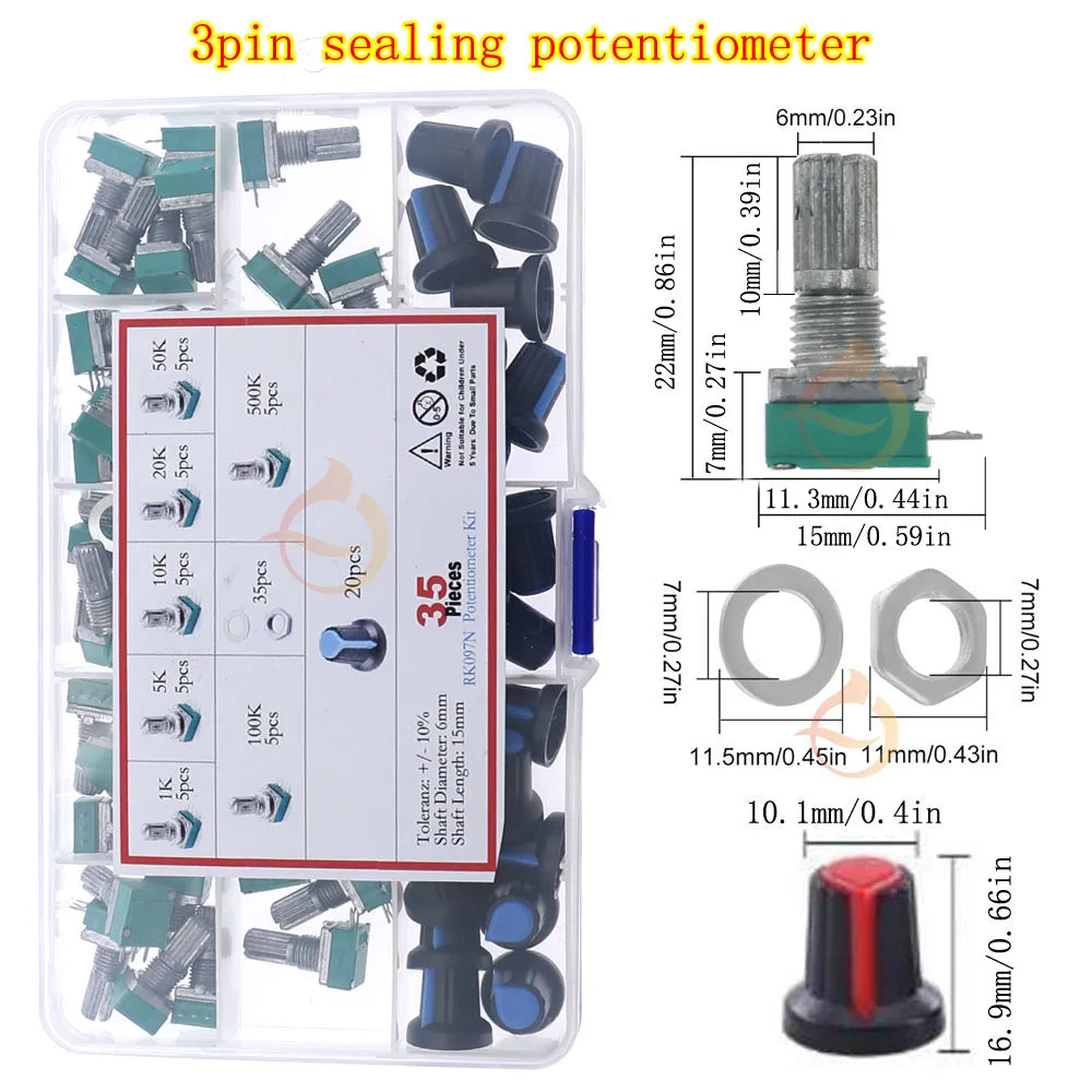 Wh148 Single Dual Potentiometer Mix Kit 3Pin 5Pin 6Pin Switch Audio Shaft Amplifier Sealing B1K 2K 5K10K 20K 50K 100K 250K 500K1