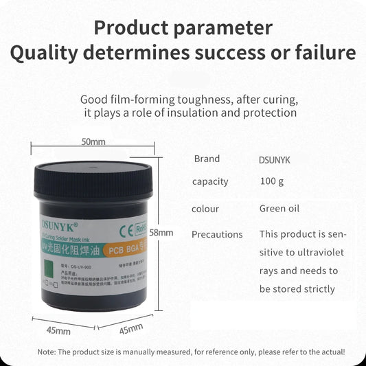 Tinta Máscara Soldadura Fotosensible UV DSUNYK (100g) para Placa Circuito PCB BGA (Previene Corrosión/Arcos)