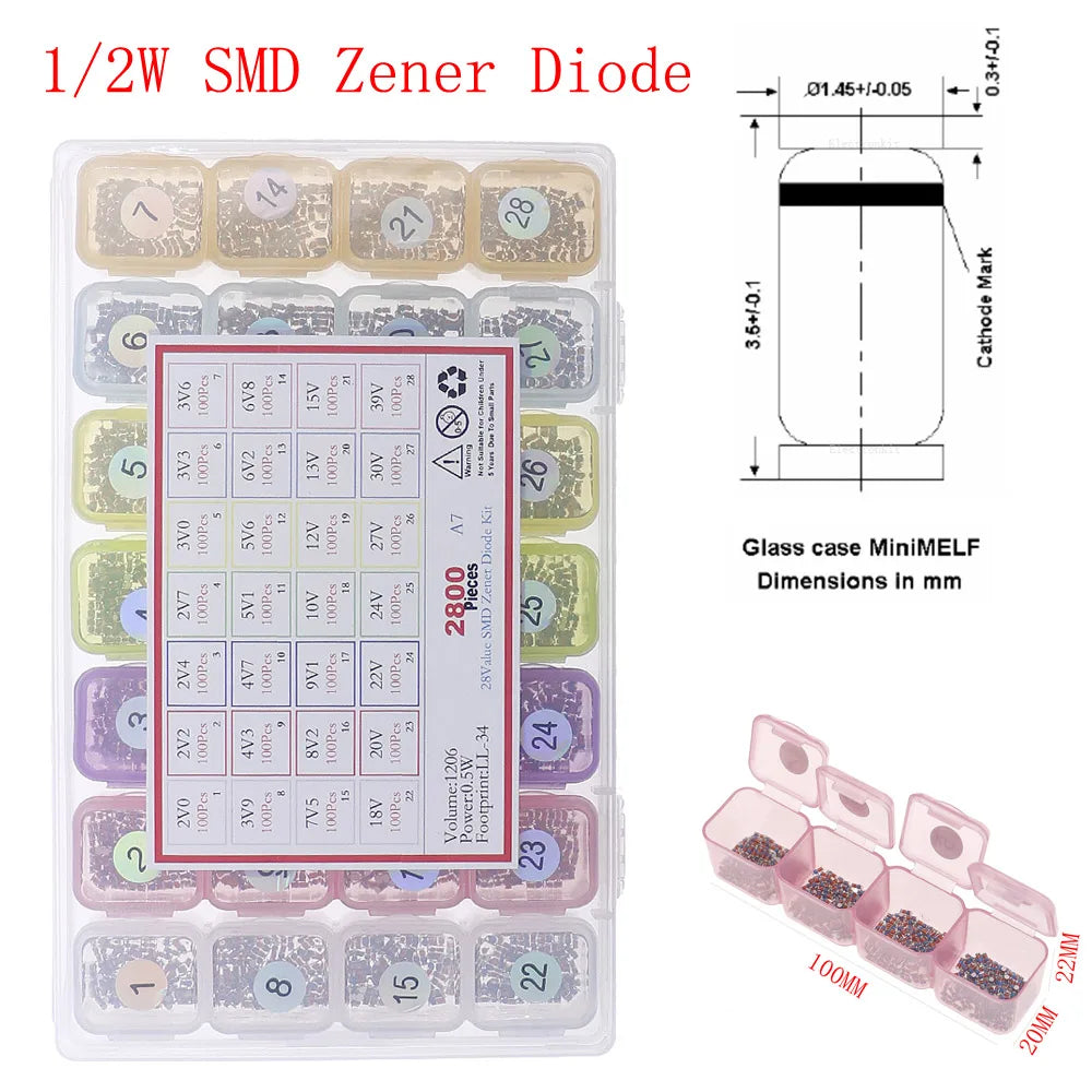 Kit Surtido Diodos (Rectificador/Zener/Schottky Rápido/Switching) DIP/SMD (1N4148, 1N4007, 1N5819, FR107, etc.)