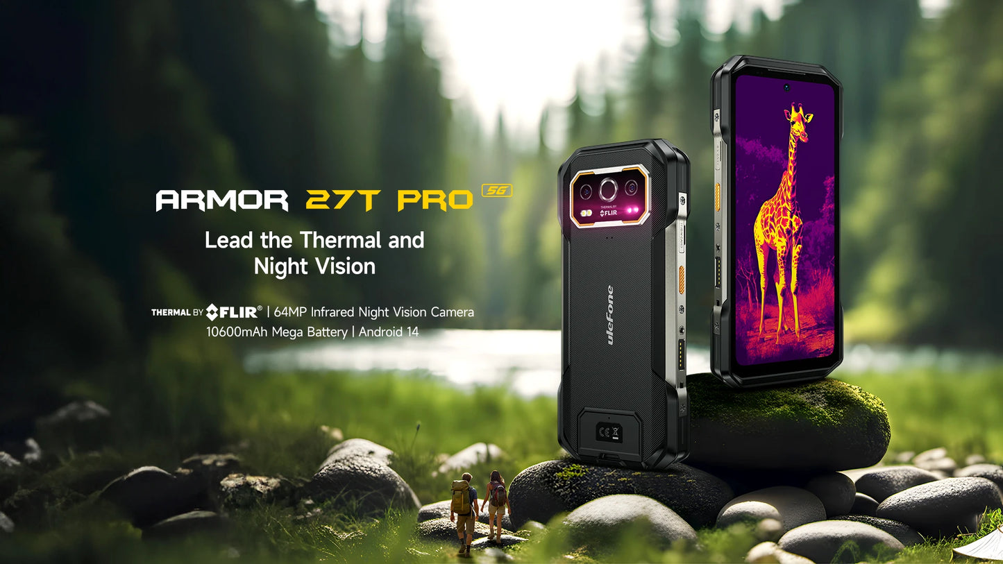 Celular Rugged Ulefone Armor 27T Pro 5G con Cámara Térmica FLIR® - 10600mAh, Android 14, 24GB/256GB, NFC