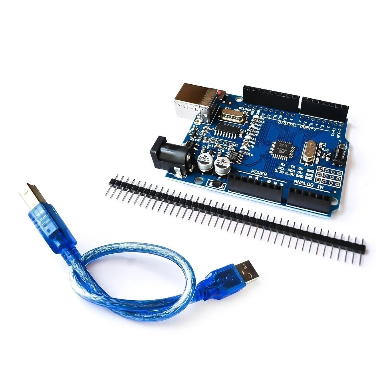 Placa Desarrollo UNO R3 (ATMEGA328P, CH340/ATEGA16U2) compatible Arduino con Cable + Placa Expansión Proto Shield R3