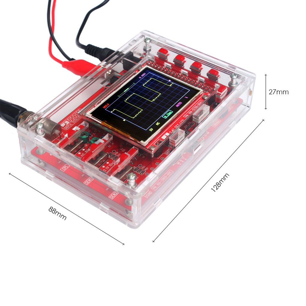 Kit Osciloscopio Digital DIY DSO138 (Código Abierto) con Sonda Cocodrilo y Case Acrílico + Generador XR2206