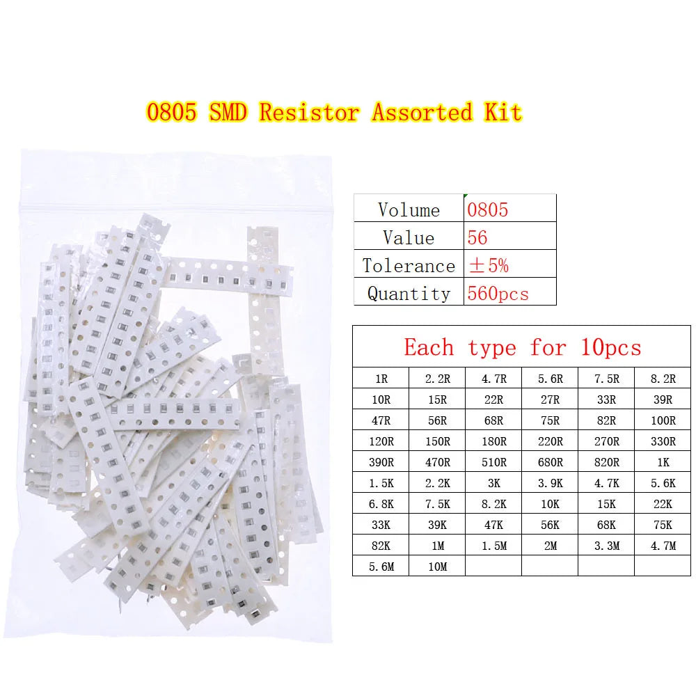 Kit Surtido Resistencias Fijas Chip SMD (0402 a 2512) - Rango 0Ω a 10MΩ