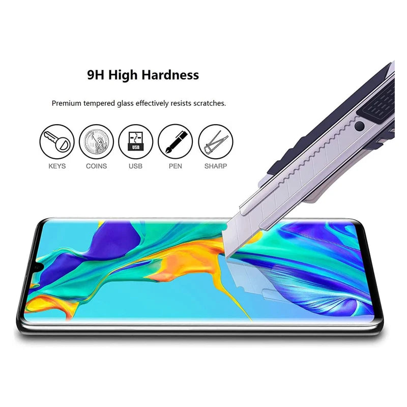 2/4Pcs 9H Tempered Glass For Huawei P30 Pro HD Curved Four Sides Glue Screen Protector