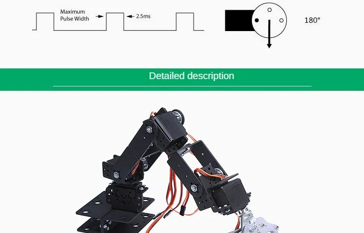 Kit Brazo Robot Mecánico Aleación Metálica 6-DOF (360°, para MG996R) Arduino Robótica Educacional Programable PS2