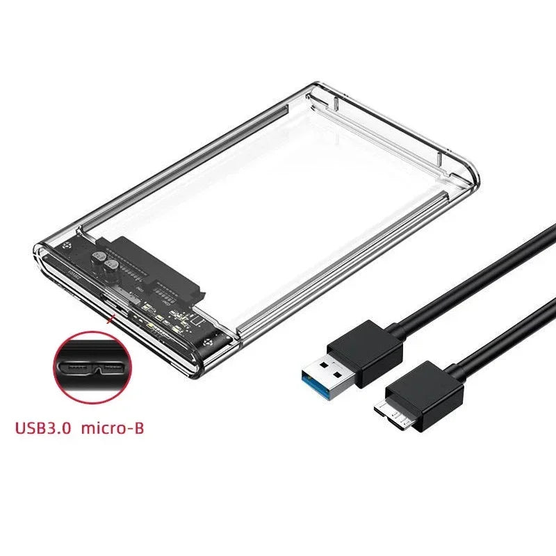 Carcasa Externa USB 3.0/Tipo C para Disco Duro HDD/SSD SATA 2.5" (UASP, Transparente, Portátil, Tool-Free)
