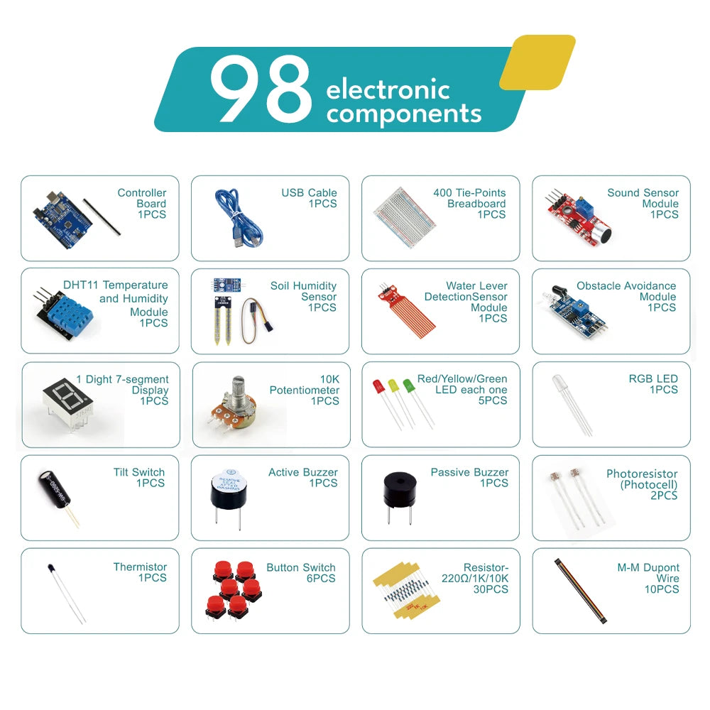 Kit Inicio KUONGSHUN con Caja Retail para Programación Educacional Niños compatible Arduino UNO R3