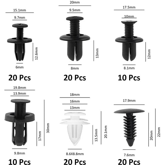 Clips Plásticos Surtidos Sujeción Auto (Remaches Retenedores Fijación Puerta) con Herramientas Desmontaje (100 Piezas)