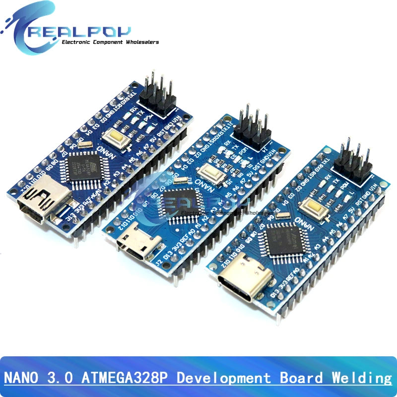 Placa Nano 3.0 (ATMEGA328P, 16MHz, CH340) con Bootloader (Puerto Mini/Tipo C/Micro USB) + Cable USB compatible Arduino