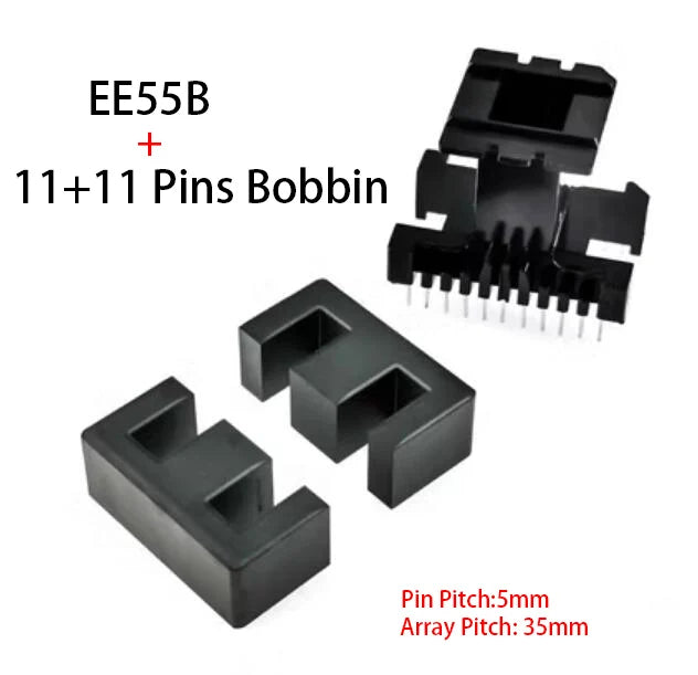 Núcleo Ferrita EE55B (PC40/PC95/PC44) con Bobina Vertical/Horizontal (8/14/20 Pines)