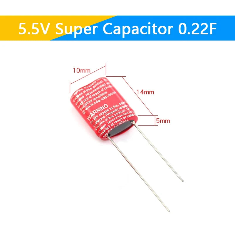 Supercapacitor Farad Tipo Combinación (0.22F-50F, 5.5V) - Unidad (Especificar Valor)