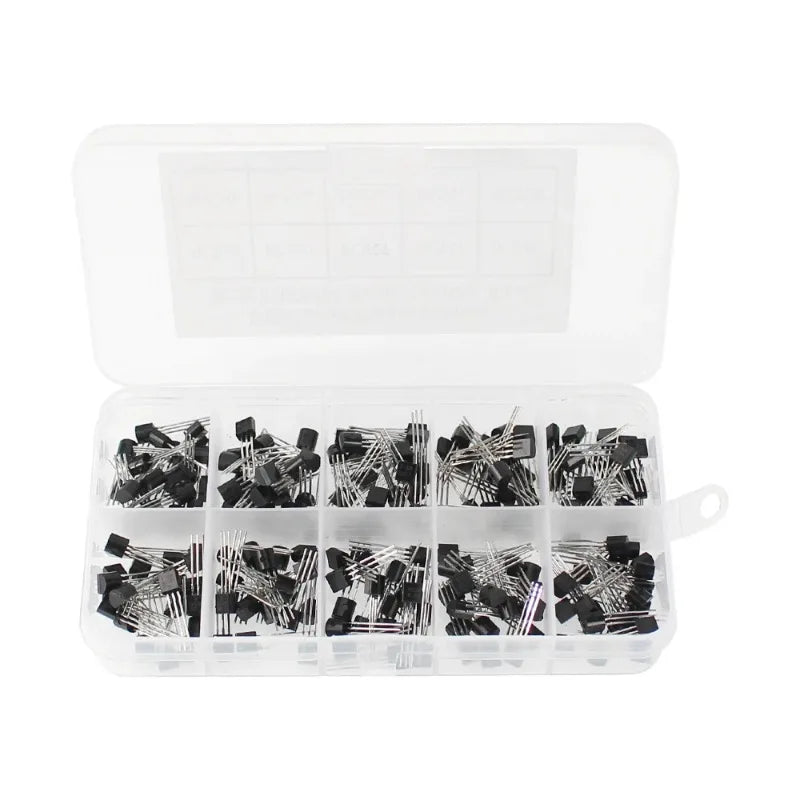 Kit Surtido Transistores TO-92 en Caja (BC547/BC327/BC337/2N2222/3906/C945, PNP/NPN) Set Electrónico (200/480/840 Piezas)