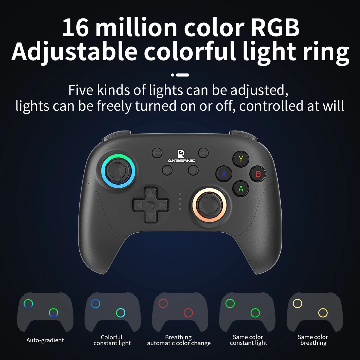 Gamepad ANBERNIC RG P01/RGP01 Bluetooth/Cableado con Joystick Efecto Hall RGB para Switch/PC/Steam/Android/iOS