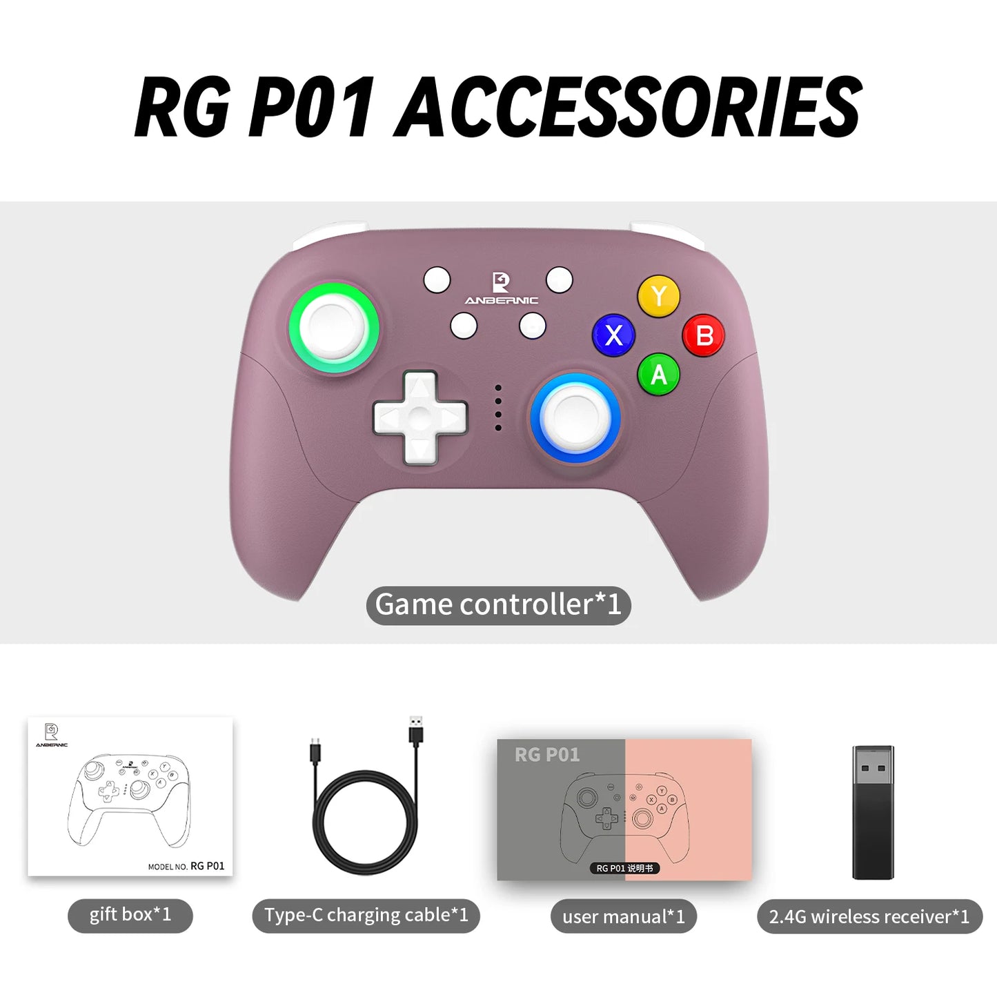 Gamepad ANBERNIC RG P01/RGP01 Bluetooth/Cableado con Joystick Efecto Hall RGB para Switch/PC/Steam/Android/iOS