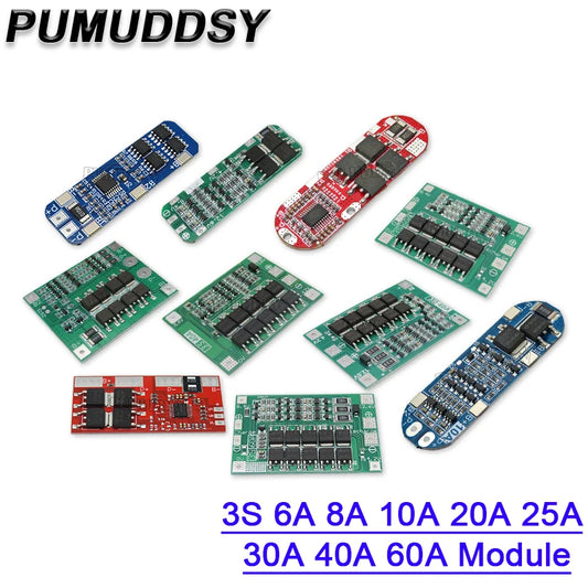 6A 8A 10A 20A 25A 30A 40A 60A 3S Li ion Lithium Battery 18650 Charger PCB BMS Protection Board For Drill Motor Lipo Cell Module
