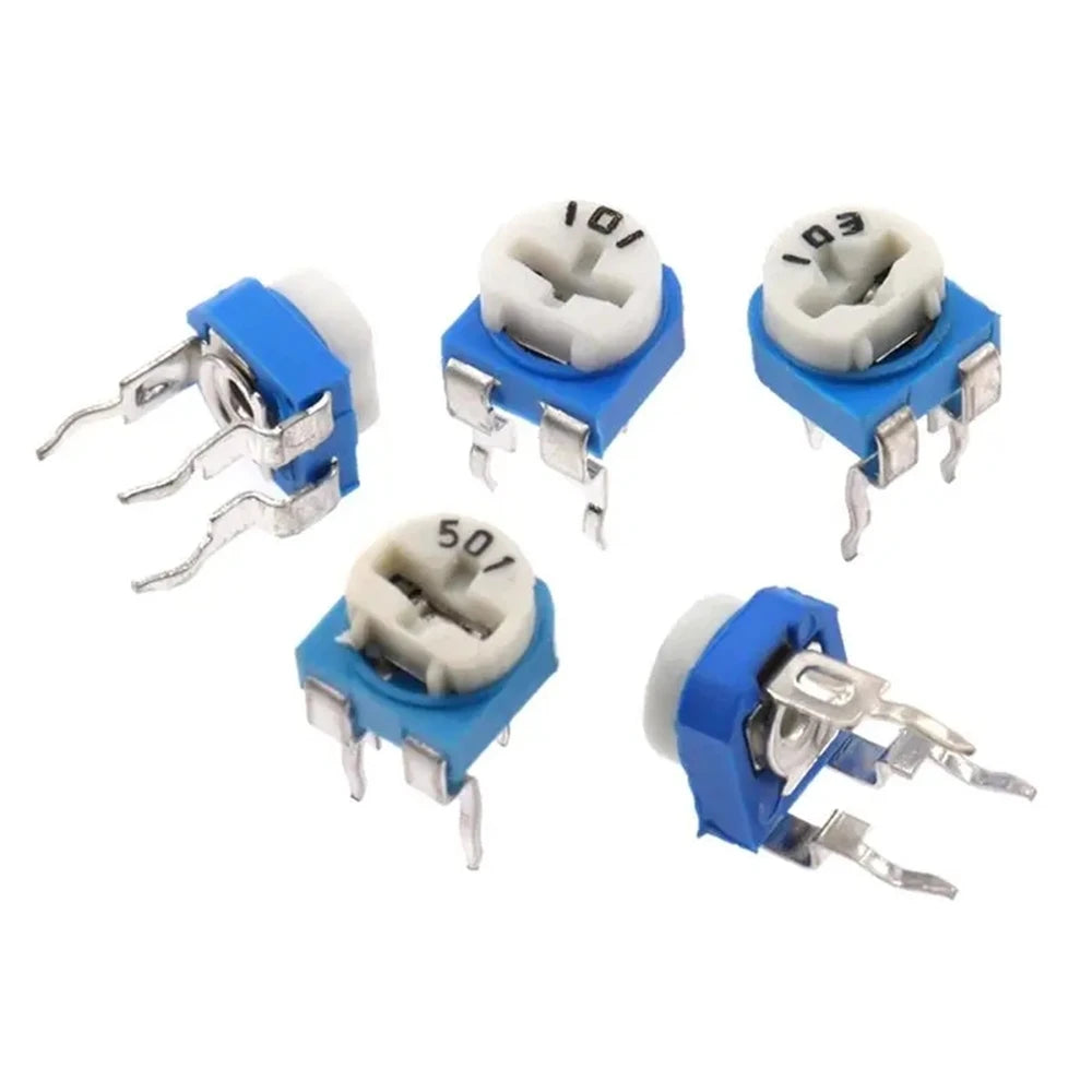100Pcs/Box RM065 Carbon Film Horizontal Trimpot Potentiometer Assortment Kit 10 Values Variable Resistor 500R 1K 2K 5K 10K -1M