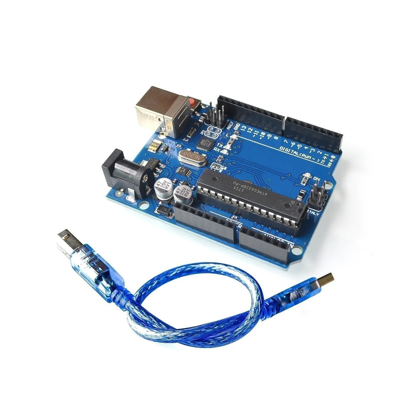 Placa Desarrollo UNO R3 (ATMEGA328P, CH340/ATEGA16U2) compatible Arduino con Cable + Placa Expansión Proto Shield R3