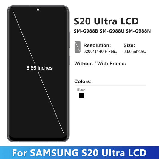 Pantalla TFT de calidad S20 Ultra con marco, para Samsung S20 Ultra G988B pantalla Lcd montaje de digitalizador con pantalla táctil reemplazar