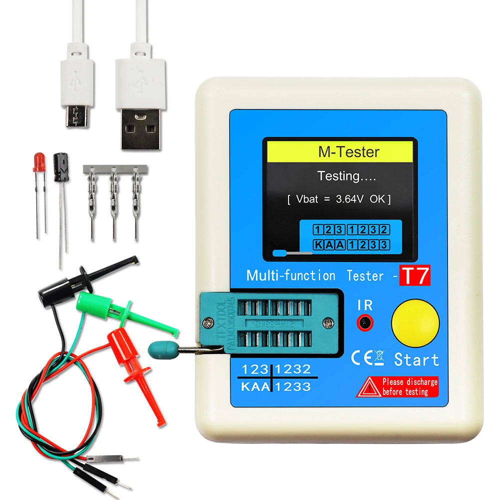 Tester Transistor LCR Multifunción (TC1/T7) - Pantalla TFT, Medidor Diodo, Triodo, Capacitor, Resistencia (MOSFET/NPN/PNP/TRIAC)