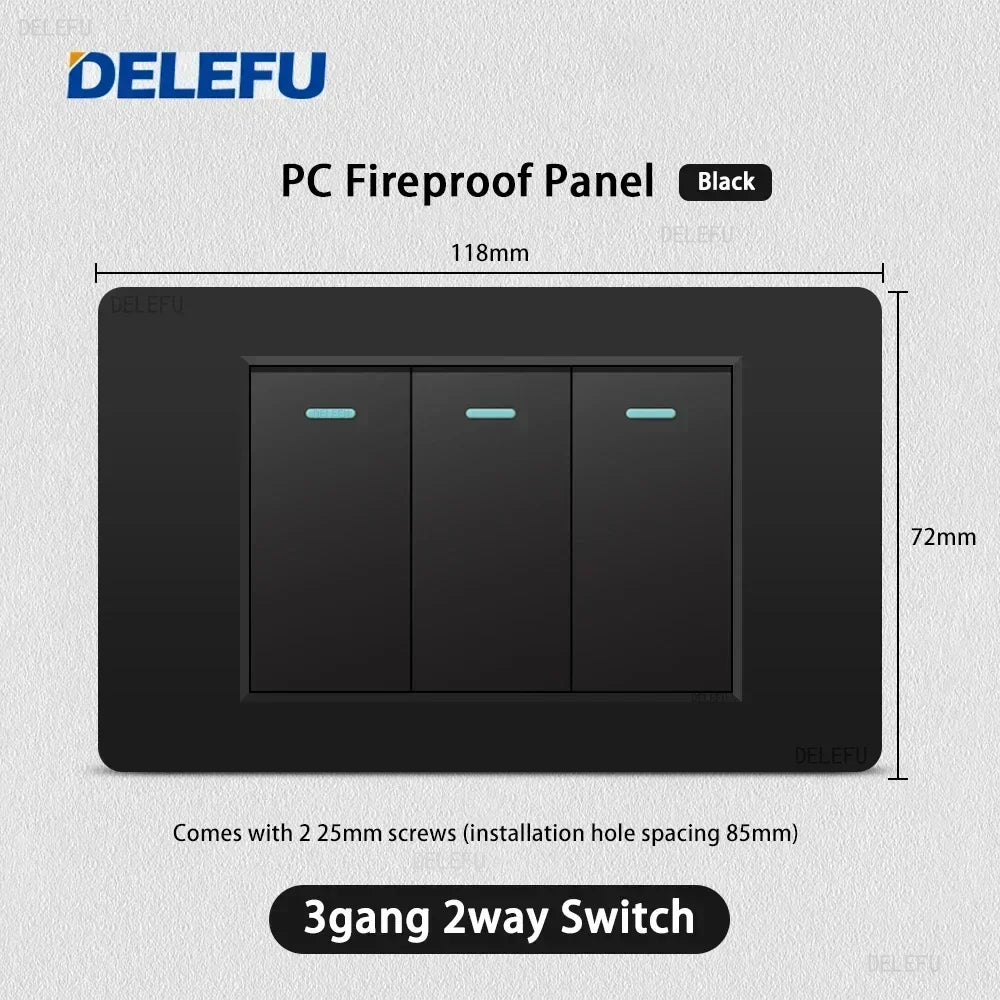Enchufe Pared Delefu Italia/Chile PC Negro USB-C Carga Rápida + Schuko + Switch Smart Tuya WiFi + SAT/TV/TEL/Timbre