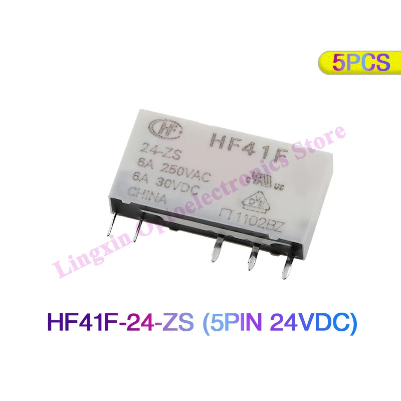 Relé Potencia HF41F-ZS/ZST/HS/HST 5-Pin 6A - Voltajes (5V/12V/24V DC) - Lote 5 Piezas