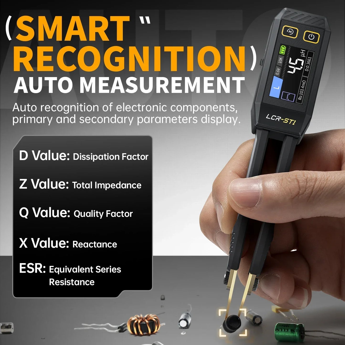 Mini Tester Inteligente FNIRSI LCR-ST1 (Tipo Pinza) - Medidor LCR/SMD/ESR, Continuidad, Diodo